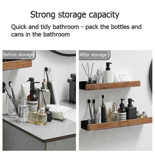 No-Drill Solid Wood Bathroom Shelf