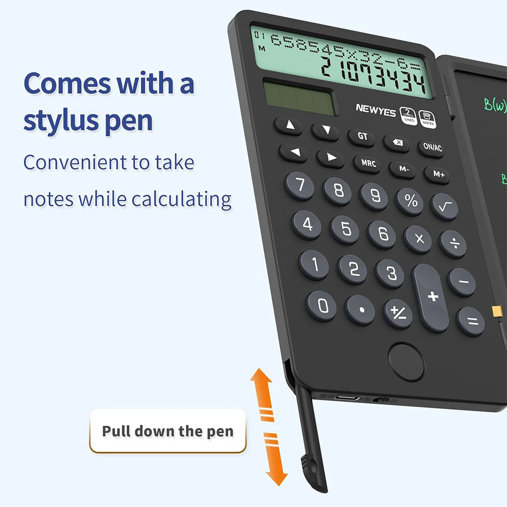 Portable Calculator with Notepad 12-Digit LCD Display Rechargeable Solar