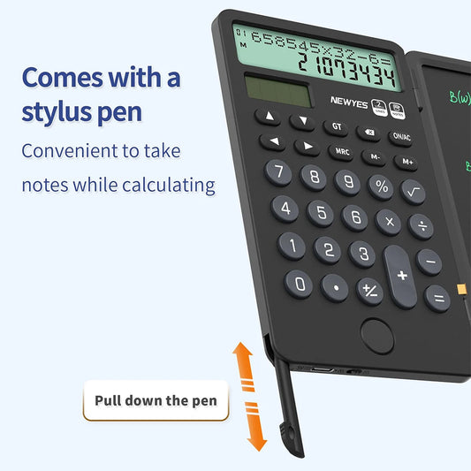 Portable Calculator with Notepad 12-Digit LCD Display Rechargeable Solar