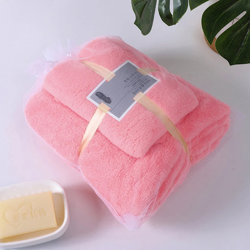 2-Piece Coral Velvet Bath Towel Set