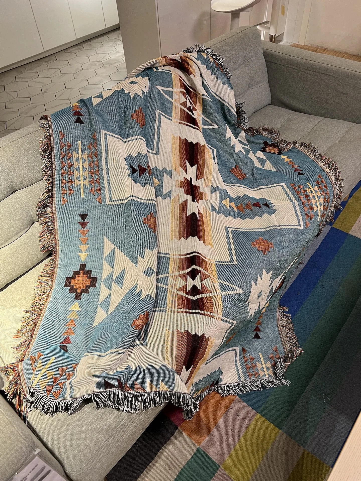 Knit Throw Blanket with Tassels