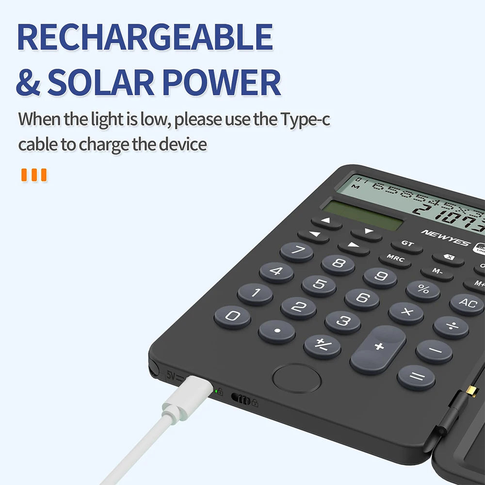 Portable Calculator with Notepad 12-Digit LCD Display Rechargeable Solar