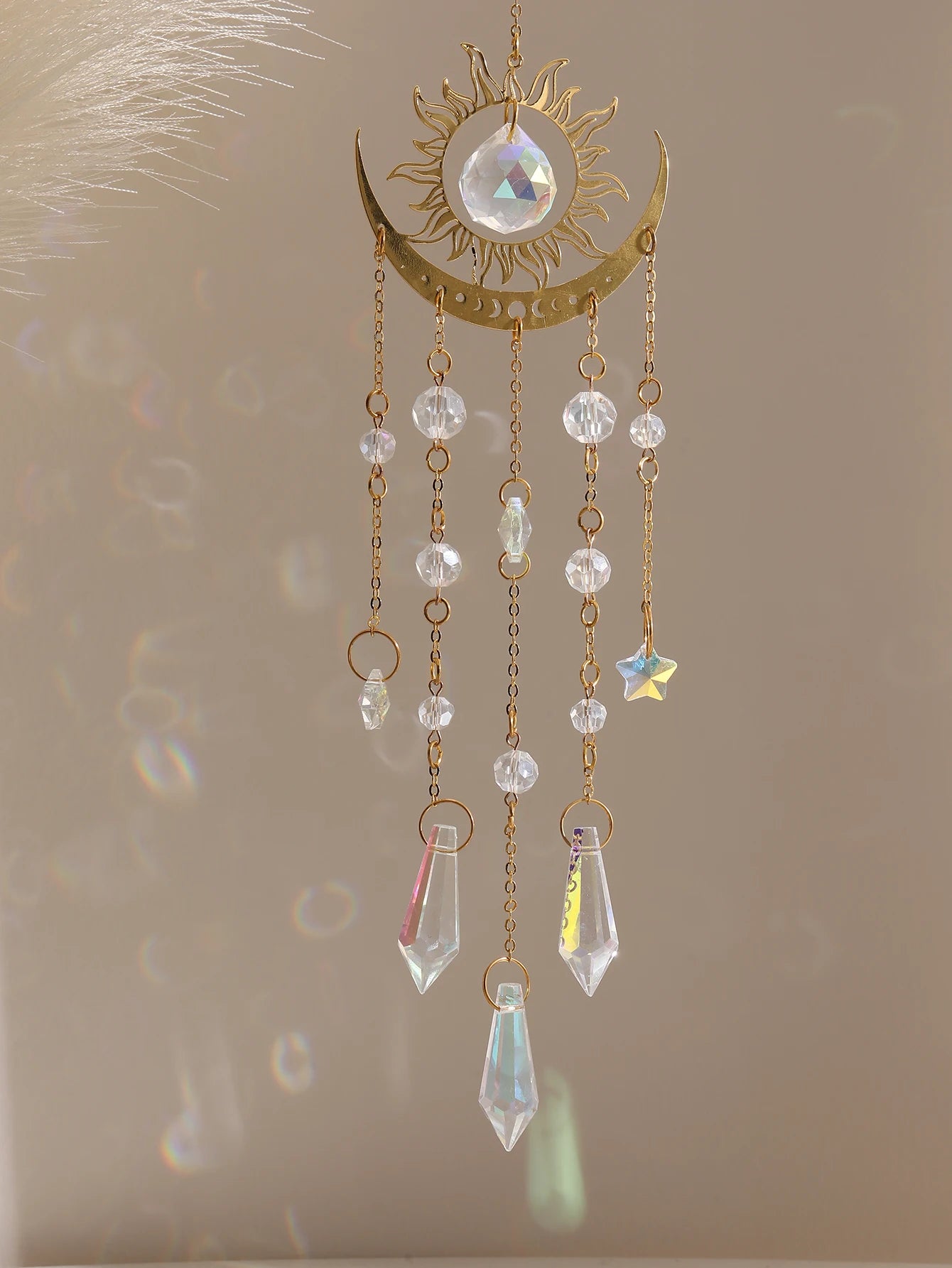 Gold Moon Crystal Sun Catcher Hanging Ornament