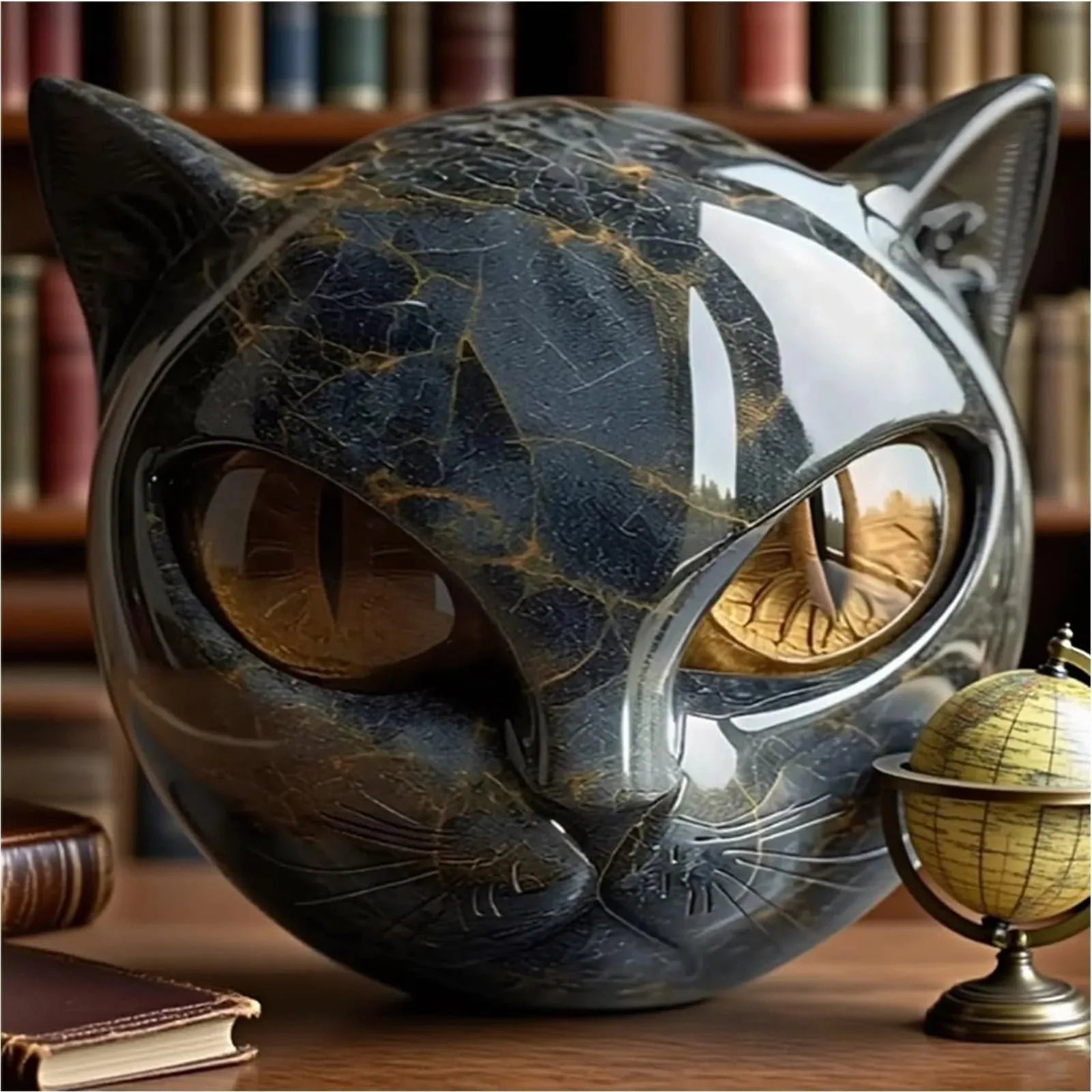 Black Cat Resin Figurine Marble Texture Desk Decor