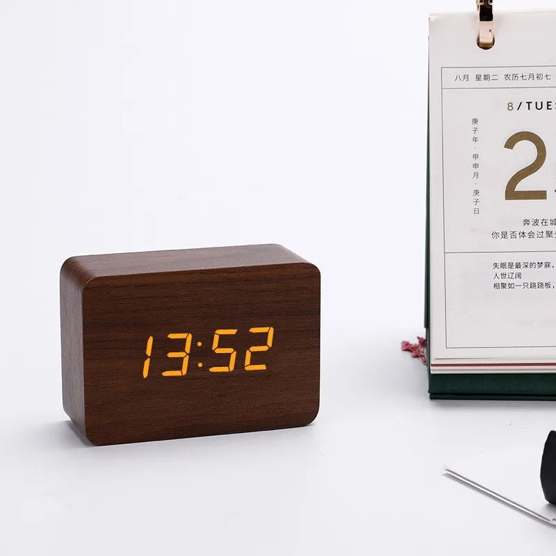 LED Wooden Digital Alarm Clock