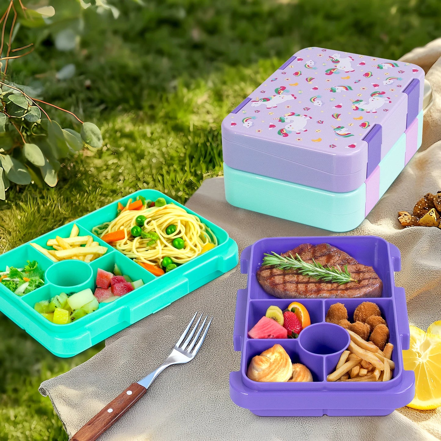 Kids Bento Lunch Box – Microwave Safe Leak-Proof Food Container for School, Travel & Snacks