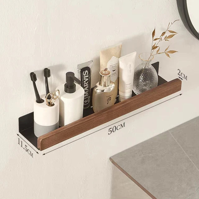 No-Drill Solid Wood Bathroom Shelf