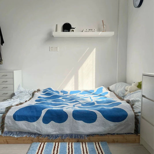 Blue Jacquard Cat Throw Blanket