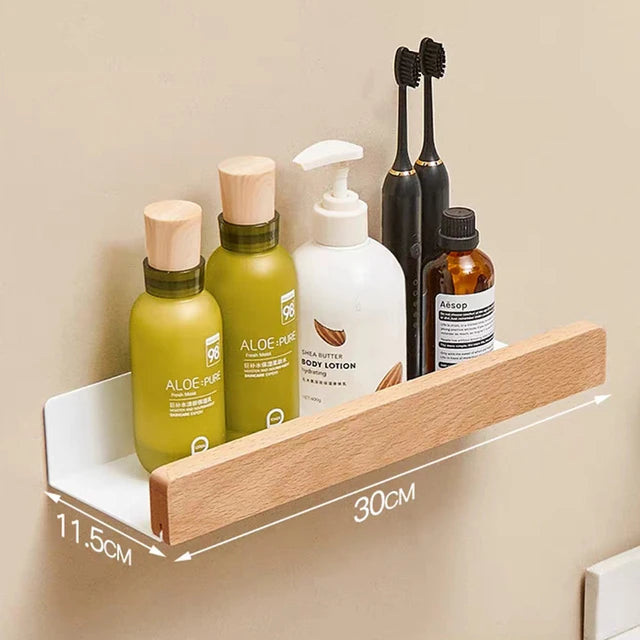 No-Drill Solid Wood Bathroom Shelf