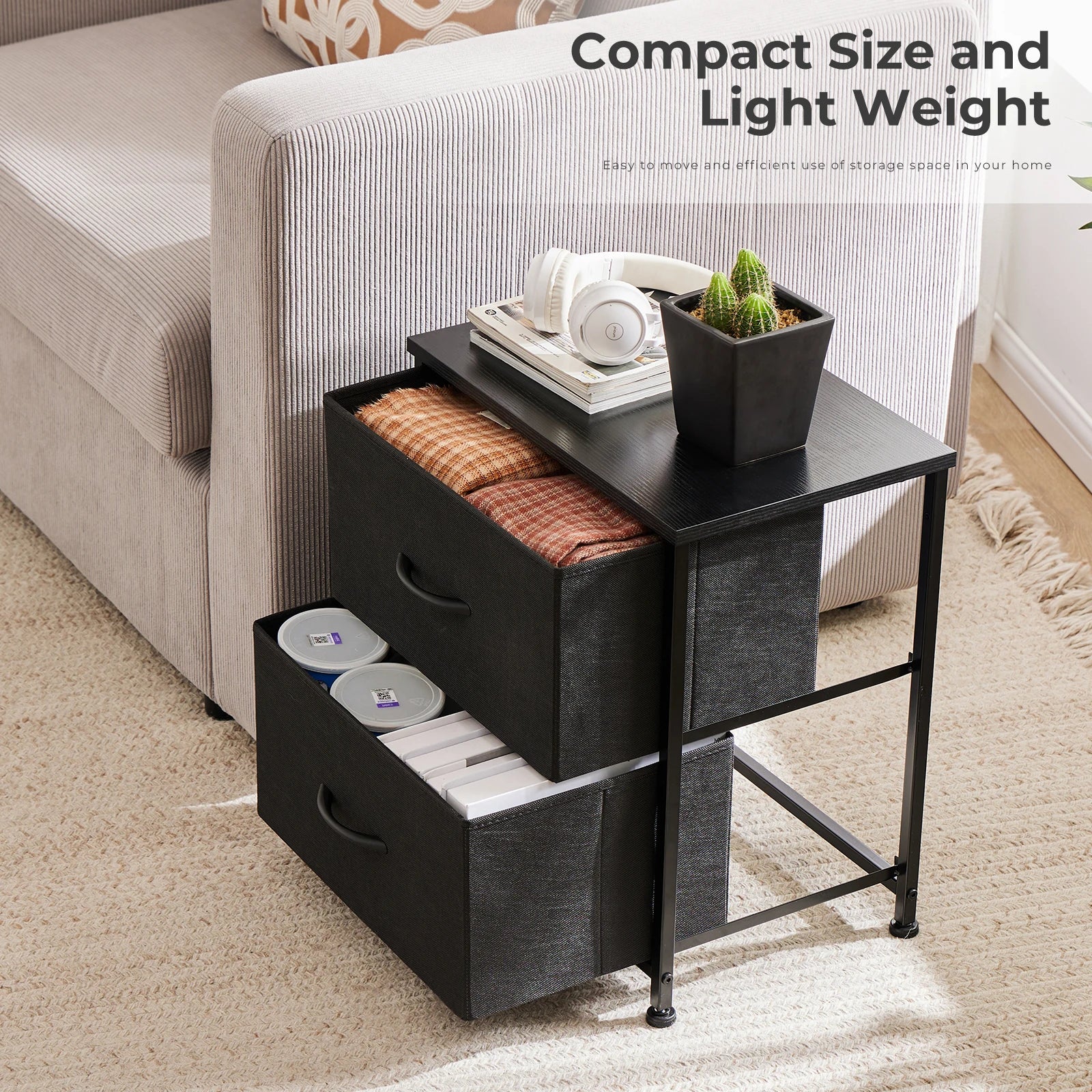 Set of 2 Fabric Drawer Nightstands