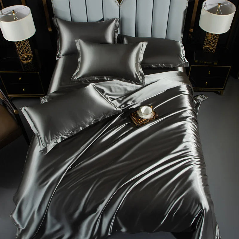 Double-Sided Silky Satin Duvet Cover Set
