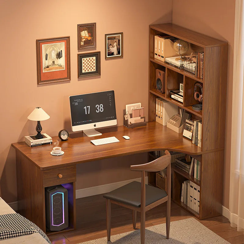 L-Shaped Computer Desk with Bookshelf & Storage