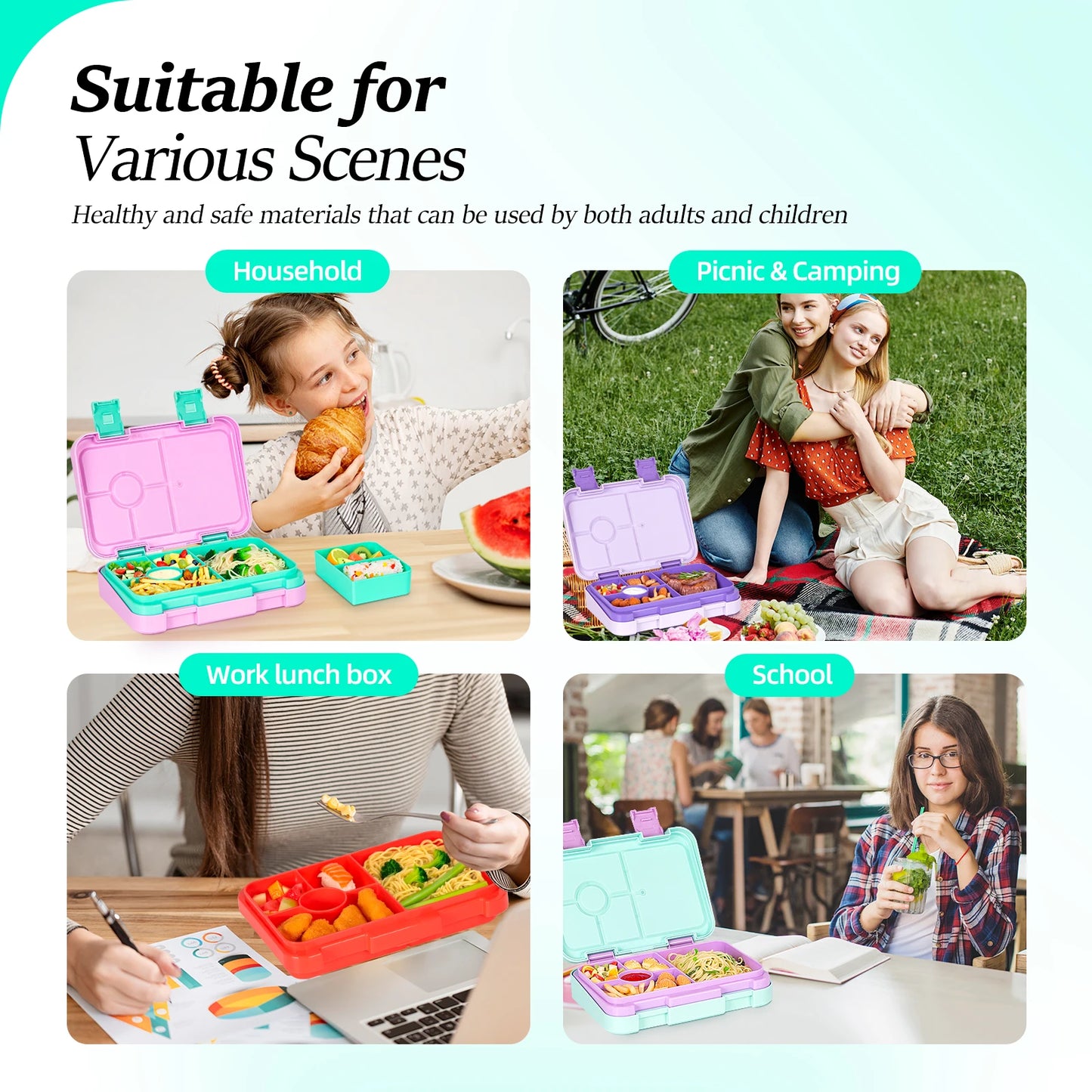 Kids Bento Lunch Box – Microwave Safe Leak-Proof Food Container for School, Travel & Snacks