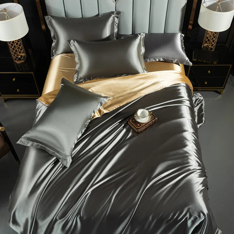 Double-Sided Silky Satin Duvet Cover Set