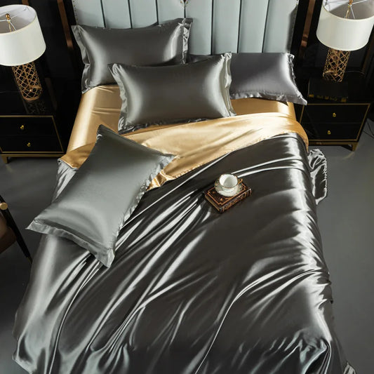 Double-Sided Silky Satin Duvet Cover Set