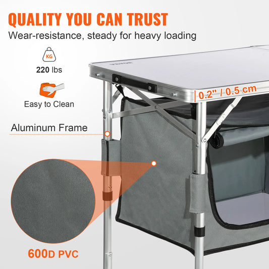 Folding Camping Table with Storage Cupboard