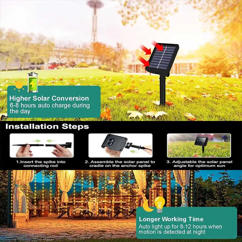 300 LED Solar Curtain Fairy Lights