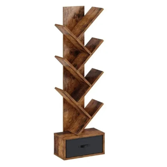 Wooden Tree Bookshelf with Drawers