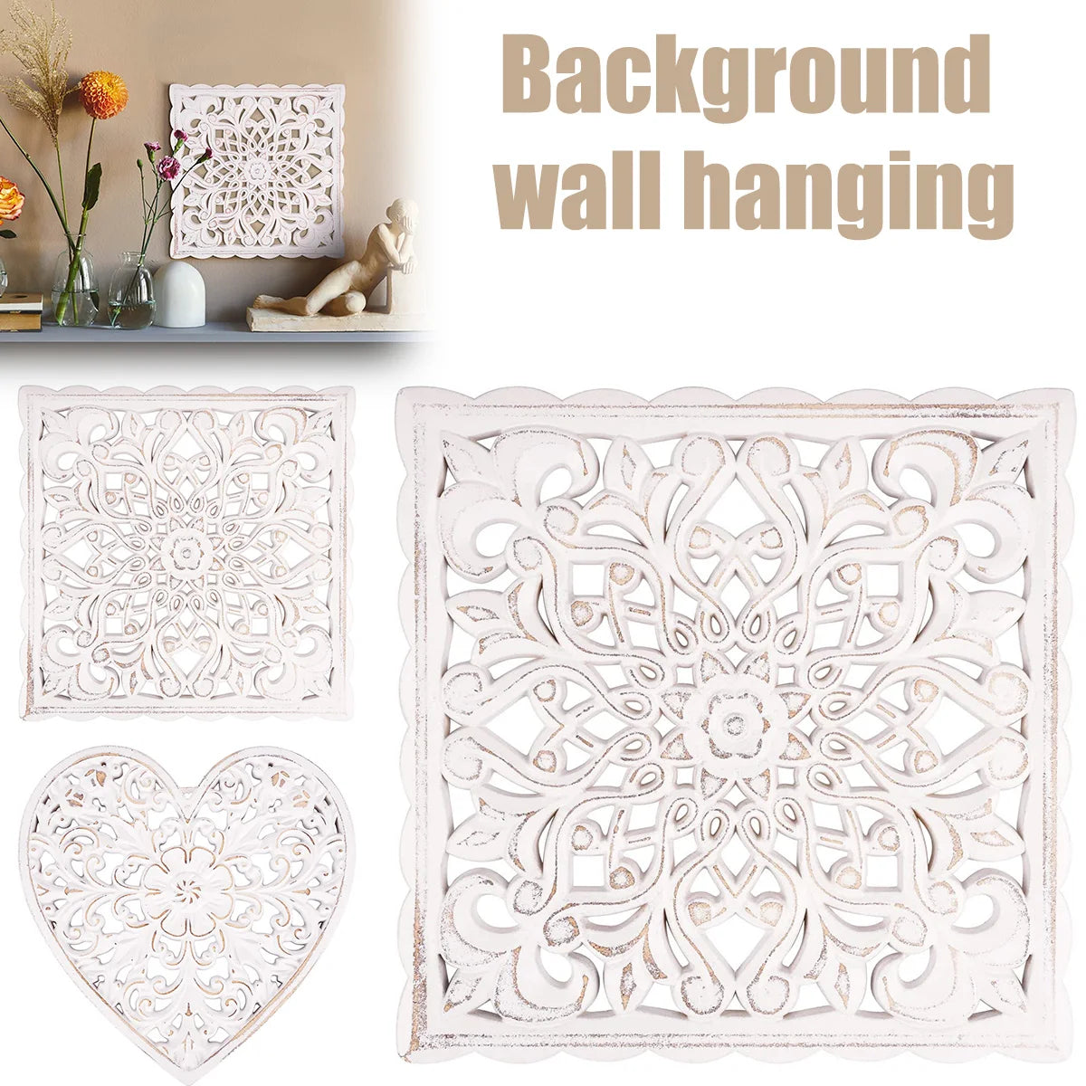 Hollow Carved Wooden Floral Wall Panel Décor