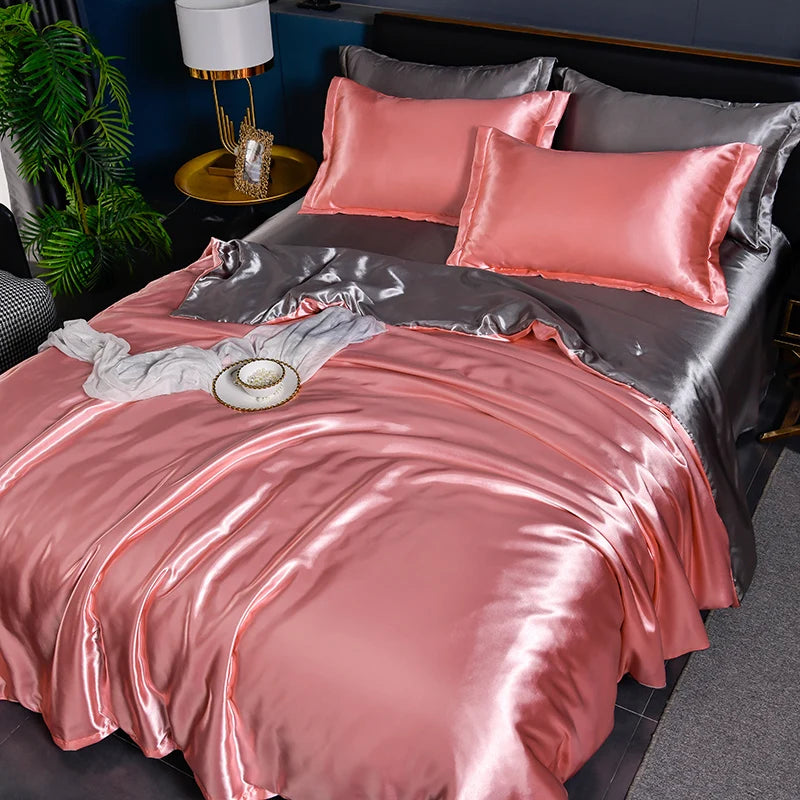 Double-Sided Silky Satin Duvet Cover Set