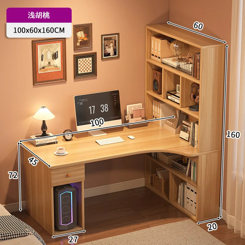 L-Shaped Computer Desk with Bookshelf & Storage
