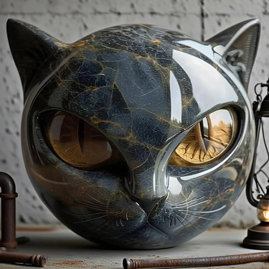 Black Cat Resin Figurine Marble Texture Desk Decor