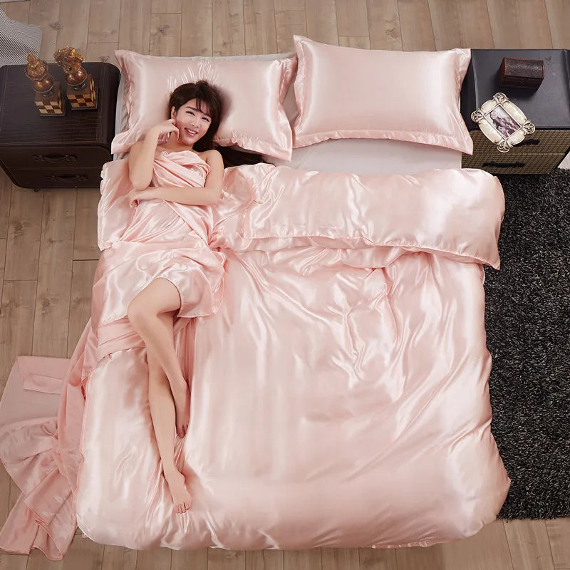 Double-Sided Silky Satin Duvet Cover Set