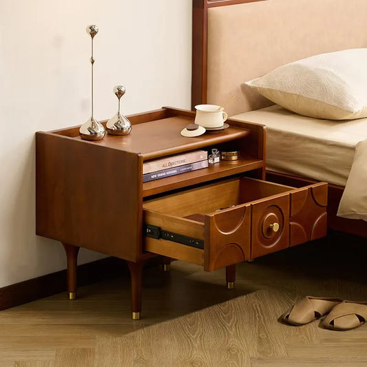 Solid Wood Bedside Table with Drawers