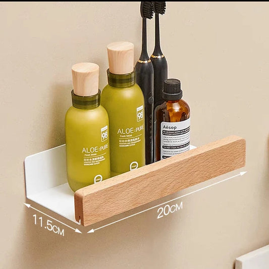 No-Drill Solid Wood Bathroom Shelf