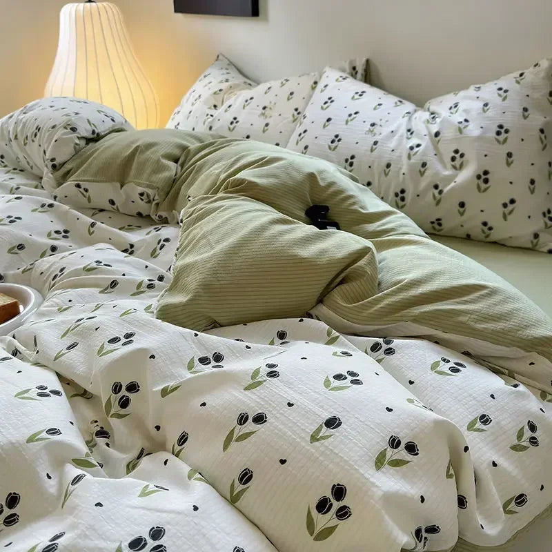 Floral Washed Duvet Cover Bedding Set