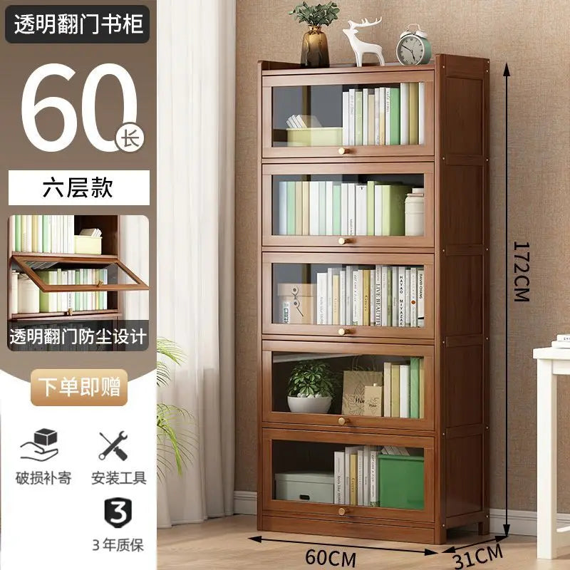 Modern Bamboo Bookcase with Flip Doors