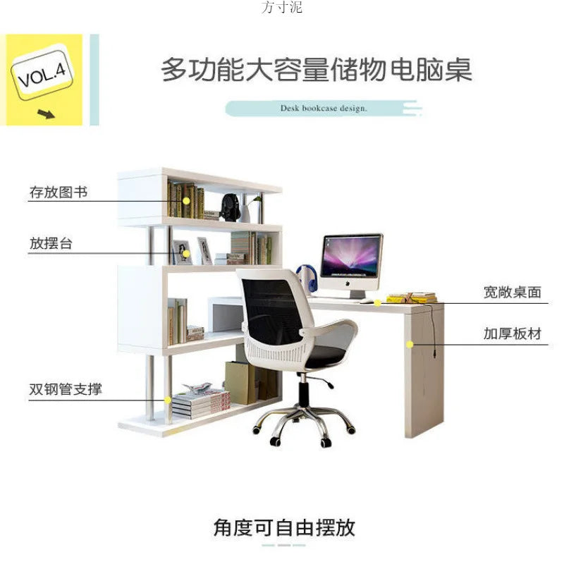 Modern L-Shaped Computer Desk with Bookshelf