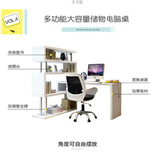 Modern L-Shaped Computer Desk with Bookshelf
