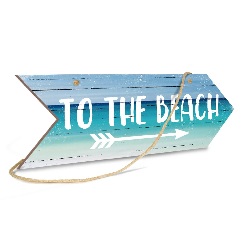 To The Beach Arrow Wooden Wall Sign Decor