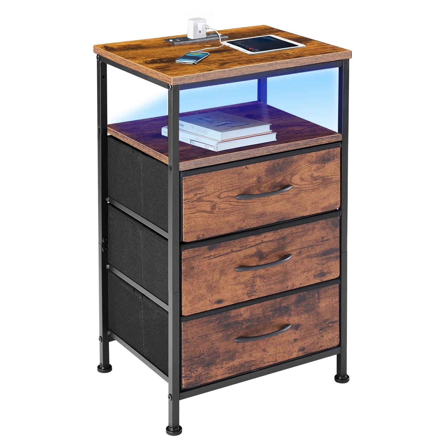 3-Drawer Nightstand with Charging Station
