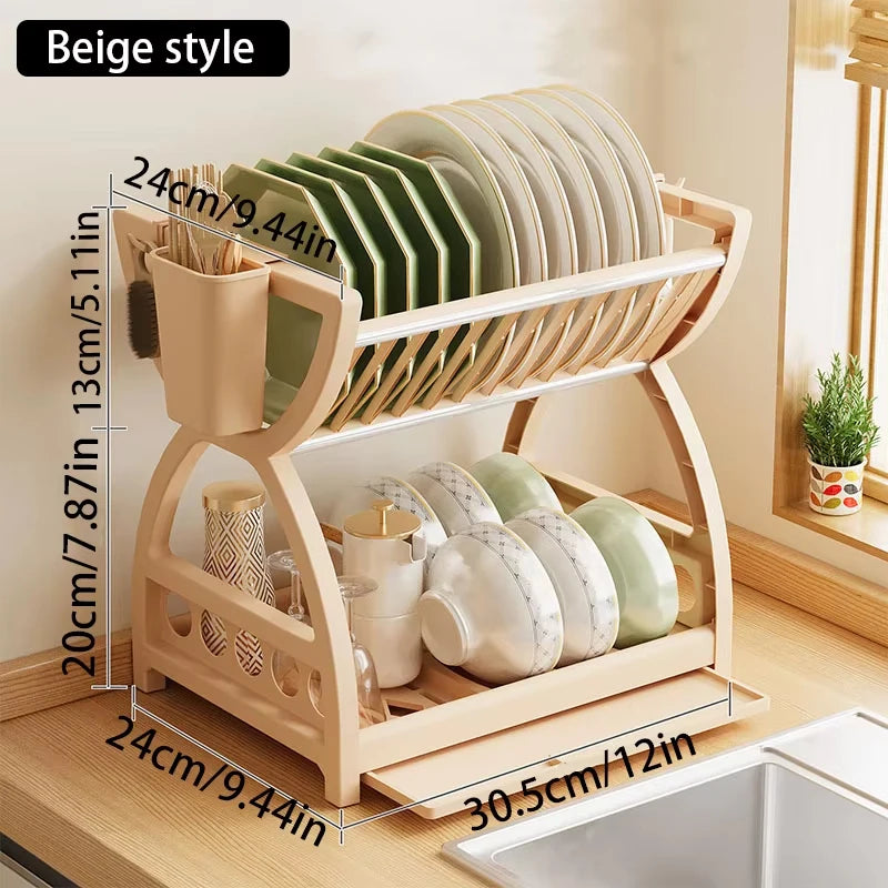 Double-Layer Kitchen Dish & Utensil Storage Rack