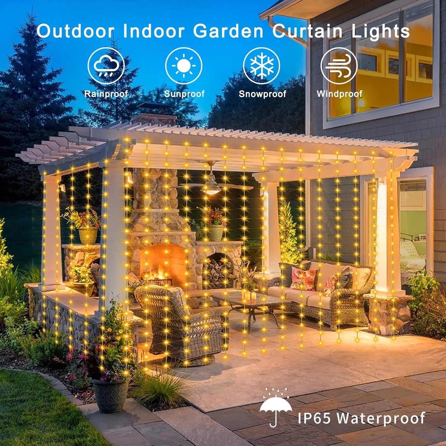 300 LED Solar Curtain Fairy Lights
