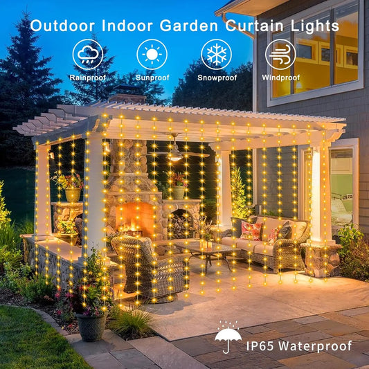 300 LED Solar Curtain Fairy Lights