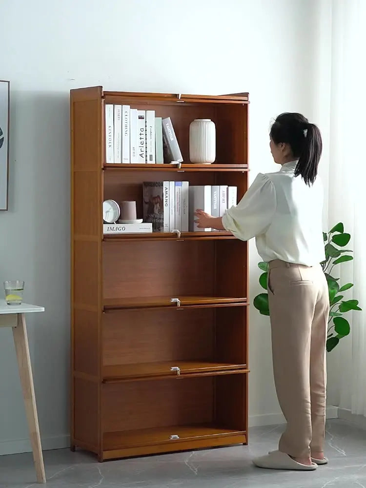 Modern Bamboo Bookcase with Flip Doors