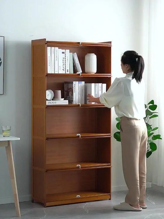 Modern Bamboo Bookcase with Flip Doors