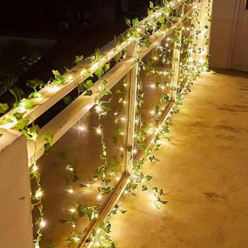 Solar-Powered Ivy Leaf Fairy Lights