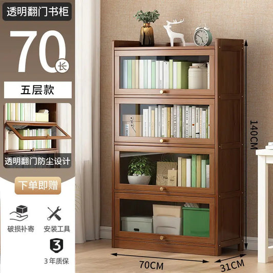 Modern Bamboo Bookcase with Flip Doors