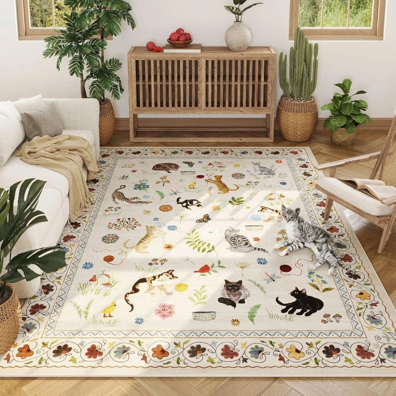 Blue Cat Print Non-Slip Rug