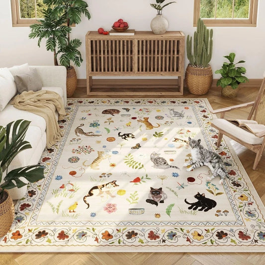 Blue Cat Print Non-Slip Rug