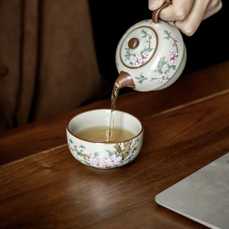Hand-Painted Ceramic Tea Set with Teapot & Teacup