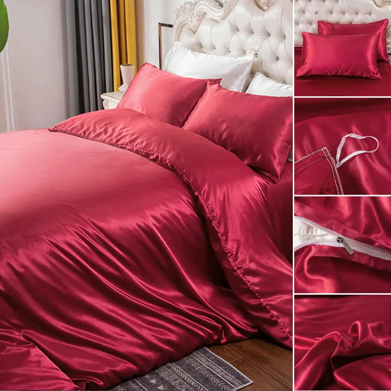 Soft Silky Duvet Cover Set with Zipper & Corner Ties