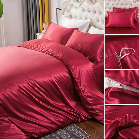 Soft Silky Duvet Cover Set with Zipper & Corner Ties