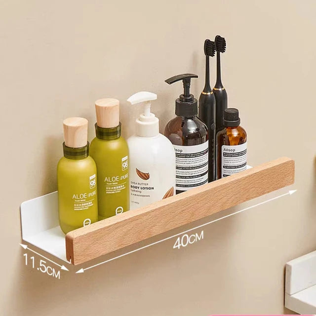 No-Drill Solid Wood Bathroom Shelf