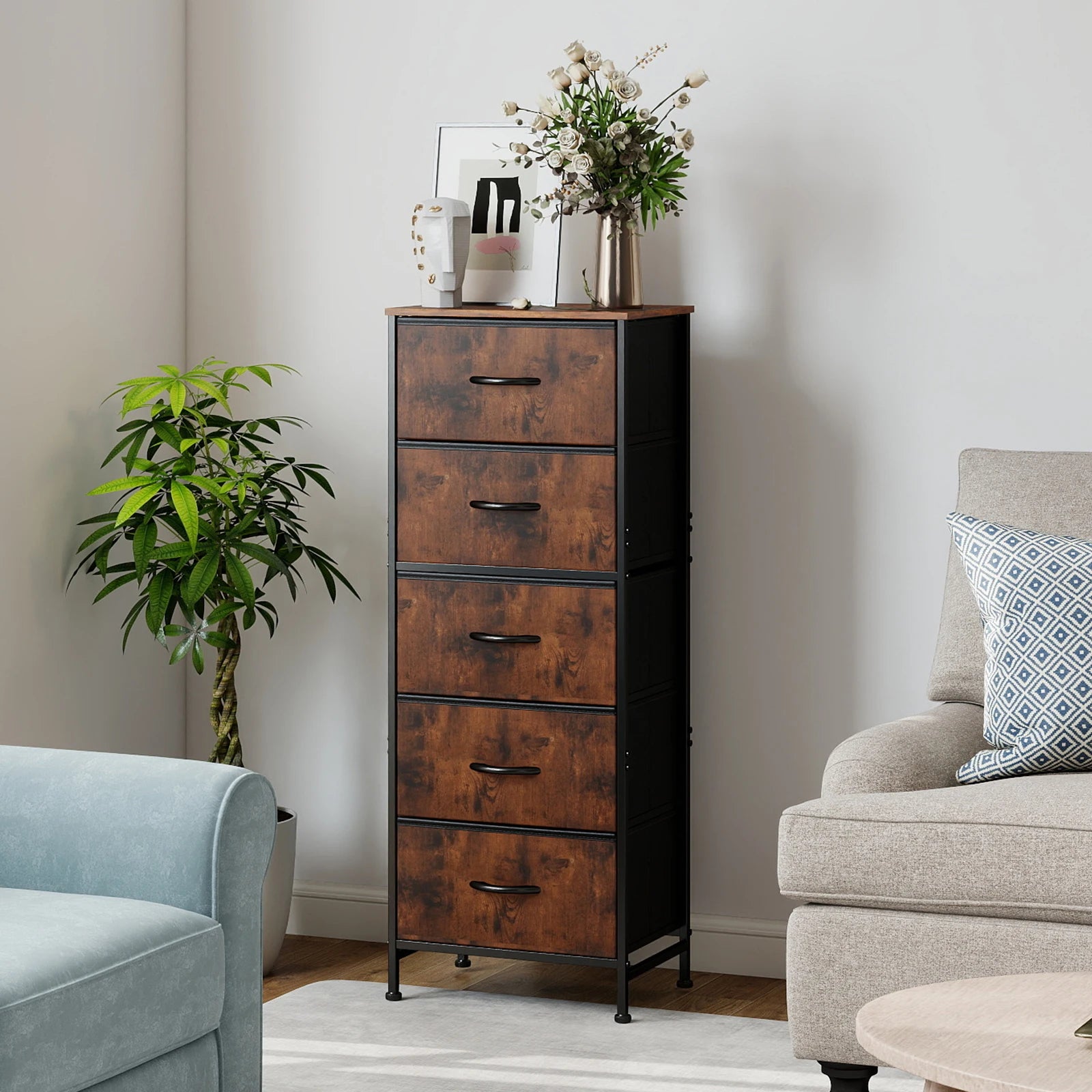 5-Drawer Fabric Dresser & Nightstand