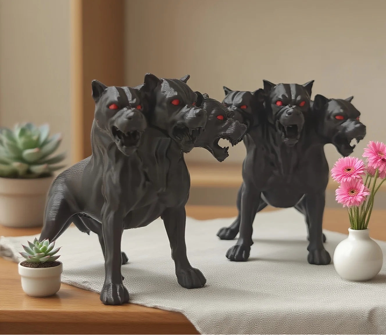 Gothic Three-Headed Dog Statue Halloween Decor